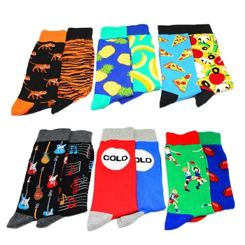 

Colorful Men's Happy Funny Cartoon Animal Fruit Socks Fashion Print Pineapple Banana Tiger Cotton Breathable Hip Hop Dress Socks