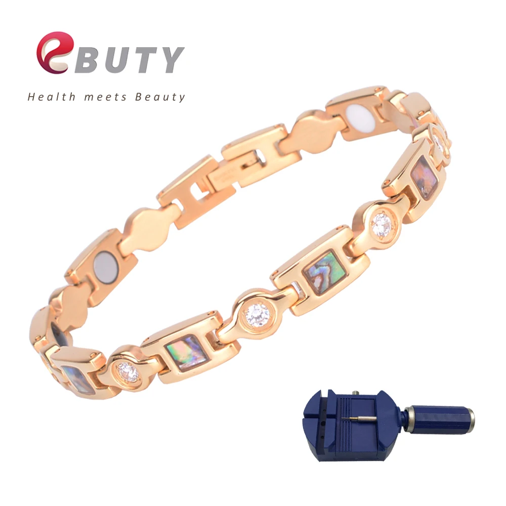 

EBUTY Women Gold Bracelet Titanium FIR Therapy Bracelets Fashion Jewelry Bangle with Shell Health Gift