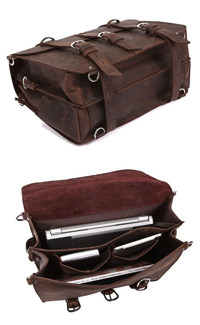 Vintage Crazy Horse Genuine Leather Men Briefcase Business Bag Large Leather Briefcases Men 15.6″Laptop Case Shoulder Bags M086#