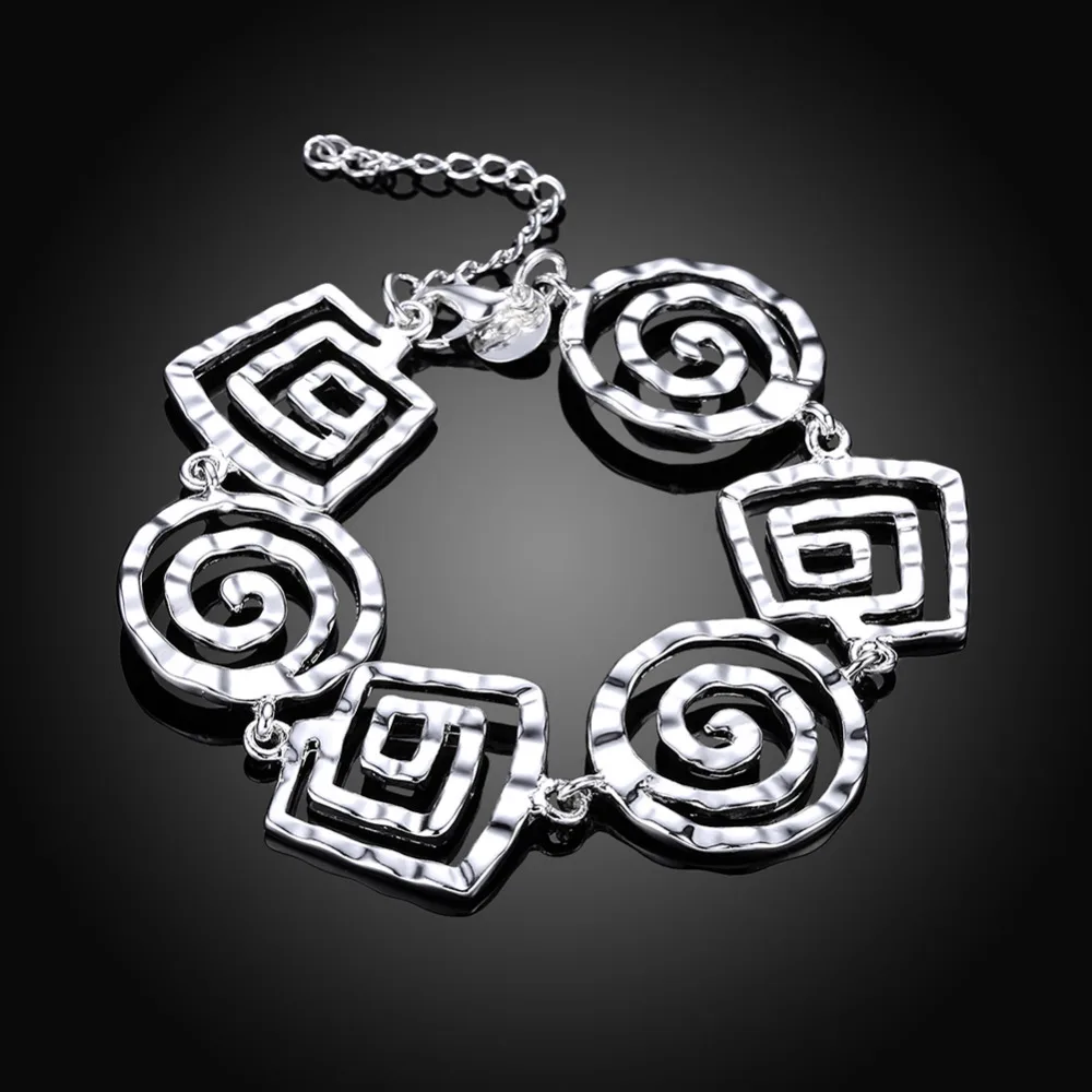 925 серебряный модный браслет для женщин, полый штопор, круглое квадратное соединение для подвески-шарма, браслет для женщин, ювелирные украшения