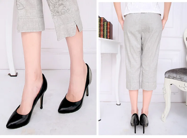 Новое поступление, женские летние льняные бриджи, модные вышитые Капри, высококачественные элегантные штаны размера плюс XL-5XL, T016