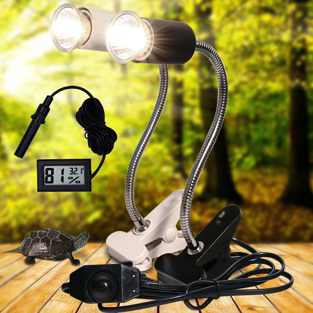 

UVA+UVB 3.0 Reptile lamp Set with Clip-on Bulb Lamp Holder and Thermometer Hygrometer Turtle Tortoises Basking Heating Lamp Kit
