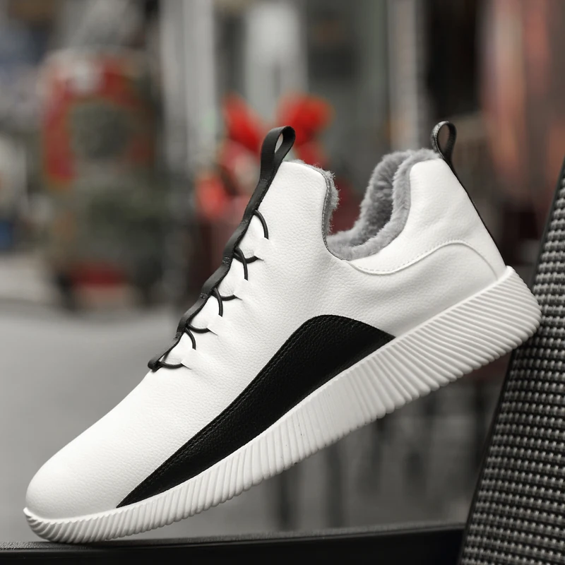 

BomKinta Winter Outdoor Warm Plush Leather Casual Shoes Men Black White Sneakers Shoes For Men Brand Sapato Masculino Krasovki