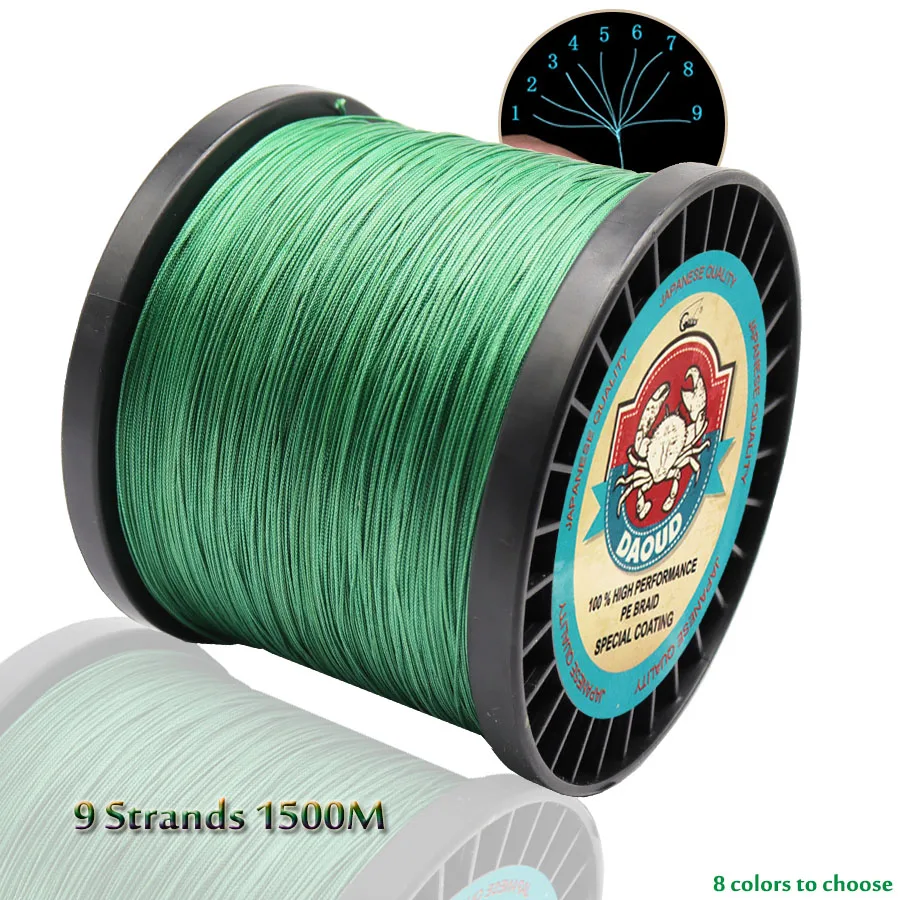 Плетеная полиэтиленовая рыболовная леска DAOUD 1500 м 9 нитей 22LB 200LB многонитевая для