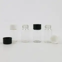Прозрачный пустой мини 3 мл 3cc стекло бутылка с пластик черный, белый цвет кепки крышки с винтовым горлом образец милые бутылочки флаконы 500