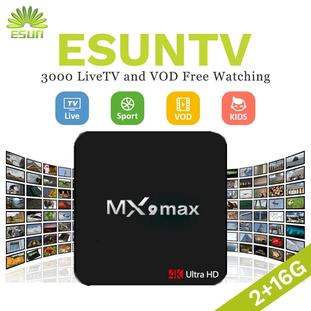 

Super Stable MX9 Max With 1 Year ESUNTV configured Android 7.1 Smart TV Box RK3328 2G 16G Media player VP9 H.265 Set-Top Box
