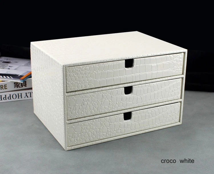 Домашний офис 3-ящик для ящиков конструкция кожаный пенал шкаф для хранения ящика ящик Органайзер контейнер для документов croco красный 217D