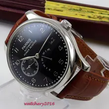 Luxury Brand 43mm parnis Black Dial Date Leather strap Stainless Steel Case Power reserve ST Automatic Movement men's Watch Luxury Brand 43mm parnis Black Dial Date Leather strap Stainless Steel Case Power reserve ST Automatic Movement men's Watch