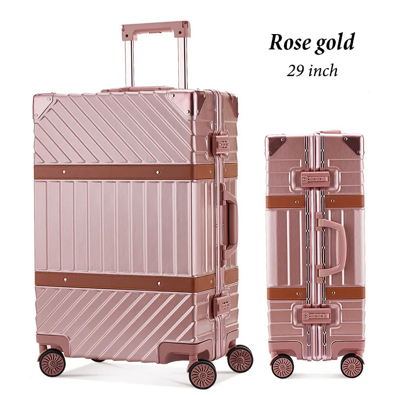 2" 24" 2" 29" алюминиевая рама для переноски на колесиках, чемодан на колесиках, чемодан, сумка для багажника - Цвет: 29 Rose Gold