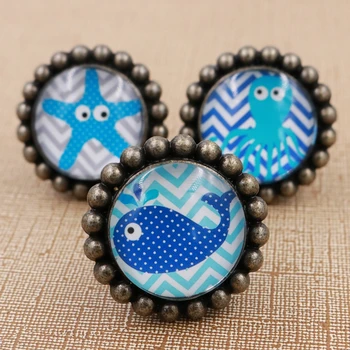 

1x Blue Ocean/Sea Fish Drawer Knob Pull Handle 42mm Crystal Cabinet Door Drawer Knobs with Screws for Kids PC Table Desk Dresser