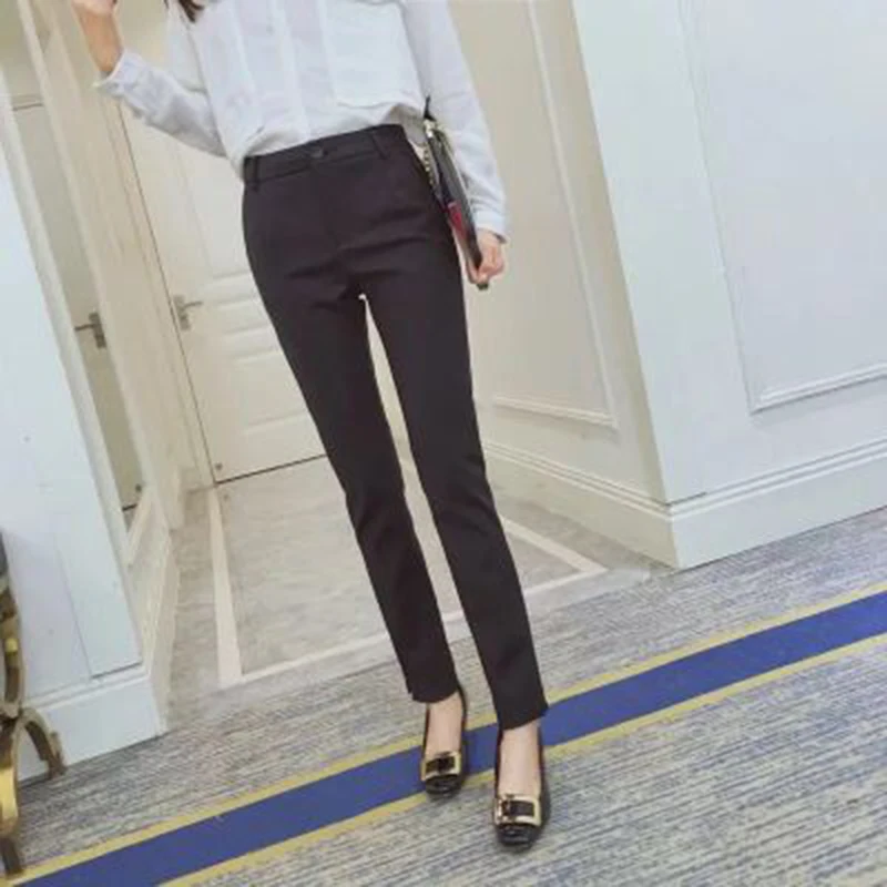 Черные Серые женские деловые формальные брюки офисная Дамская рабочая одежда средняя талия прямые брюки размера плюс 4XL Femme Pantalon