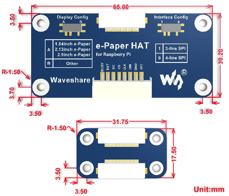 Waveshare 5,83 дюймовый дисплей E-Ink HAT SPI интерфейс для Raspberry Pi Zero/Zero W/Zero WH/2B/3B/3B+ черный/белый двухцветный дисплей