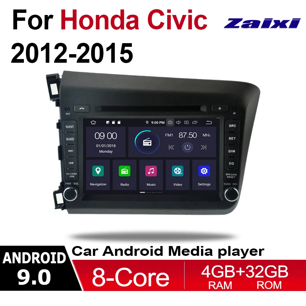 

ZaiXi 4GB android 9.0 car dvd player for Honda Civic 2012~2015 Multimedia GPS Navigation Map Autoradio WiFI Bluetooth WIFI HD