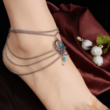Boho Beads Anklet Tassels Chains Barefoot Ankle Bracelet Foot Jewelry 5K4D