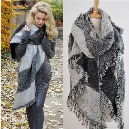 HOT Women Long Cashmere Winter Wool Blend Soft Warm Scarf Wrap Shawl Plaid Scarf