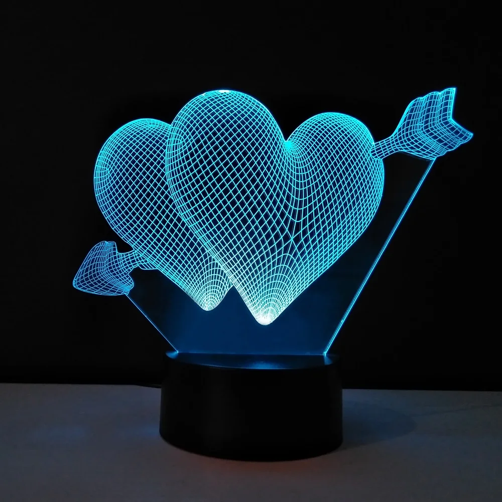 Lovely Heart Light 3D Illusion Lamp Optical Night Lamp For Party