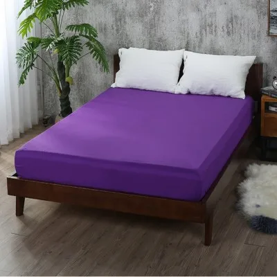 Polyester Solid Fitted Sheet Mattress Cover With Elastic Band Bedding Linens Bed Sheet Wholesale - Цвет: Purple