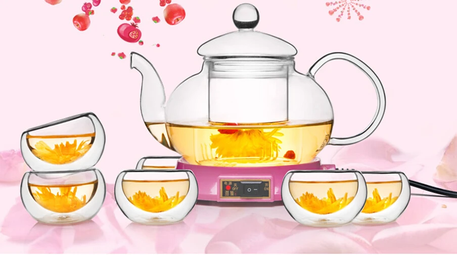 

7pcs/set heat reistant glass teapot 600ml+6 double wall glass tea cups 7pcs/set coffee&tea sets special sale G1131