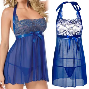 

Lace Sling Sexy Pajamas dress Tulle Bow Embroidered Sexy H9
