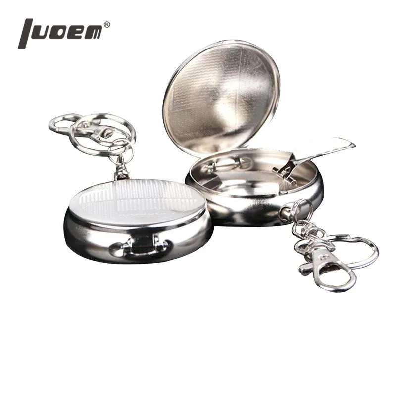 

LUOEM 2Pcs Portable Pocket Ashtray Mini Stainless Steel Circular Ashtray Creative Key Chain with Cigarette Snuffer