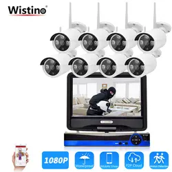 Wistino 1080 P CCTV Системы безопасности Камера открытый 8CH WI-FI NVR Наборы Камеры Скрытого видеонаблюдения комплект Беспроводной IP Камера ЖК-дисплей