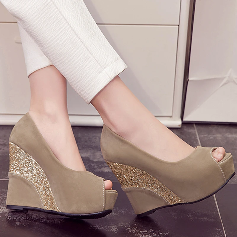 

SARAIRIS brand shoes Big size 33-43 top quality pumps women shoes sexy wedge high heels peep toe bride wedding shoes woman