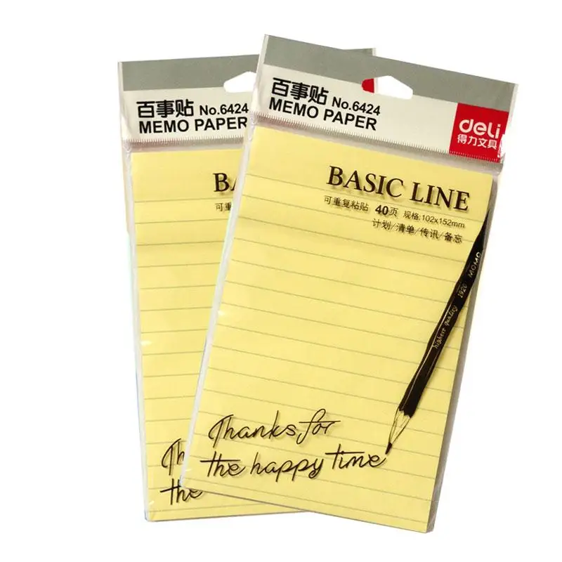 5 Packs x 40 Sheets Yellow Color Basic Line Memo Pads Self Adhesive