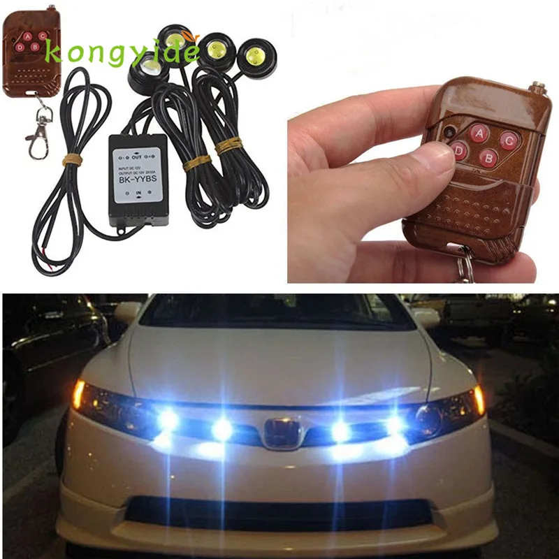 

Auto 4in1 12V Hawkeye LED Car Emergency Strobe Lights DRL Wireless Remote Control Kit FEB16 car covecar-stylingled car styling