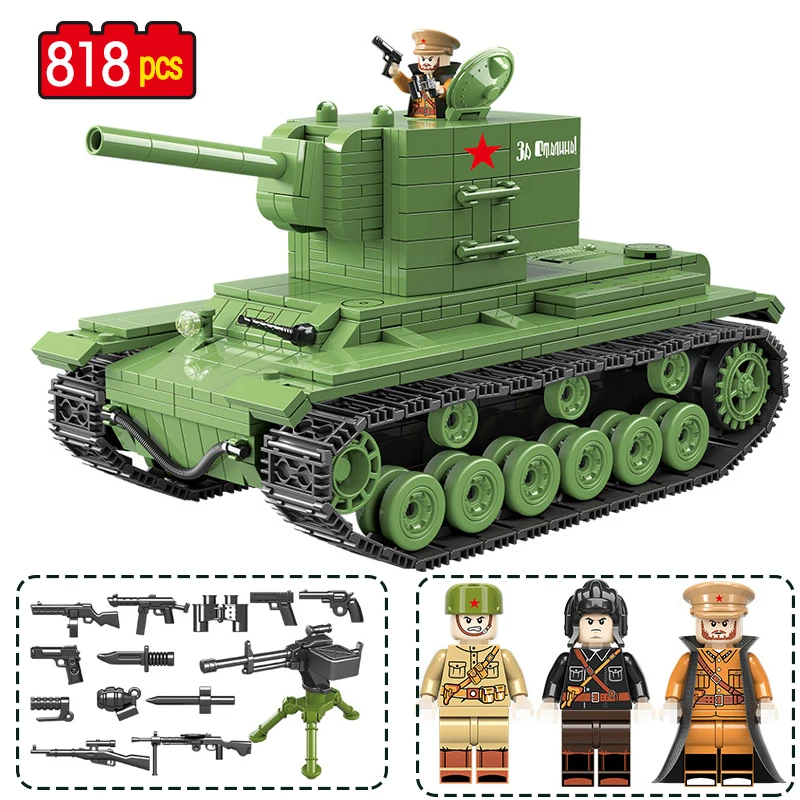 

818Pcs KV 2 Military Series Tank Building Blocks WW2 Technic Sets Compatible Legoed Boys Friends Creative Bricks Figures Toys