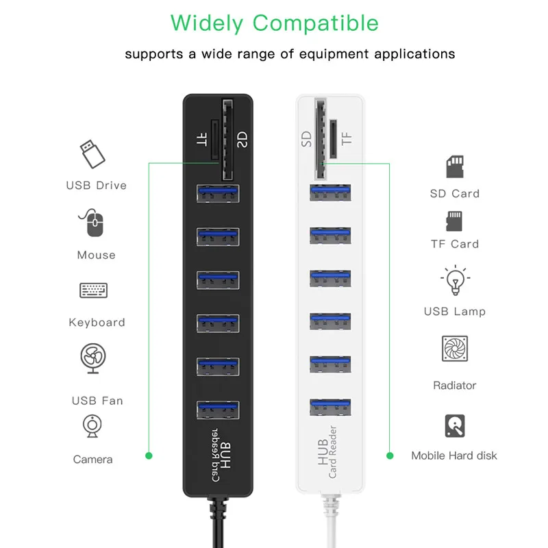 USB 2,0 концентратор 3/6 порт USB разветвитель Кабель-адаптер Портативный Micro SD/TF кард-ридер для ПК компьютер ноутбук