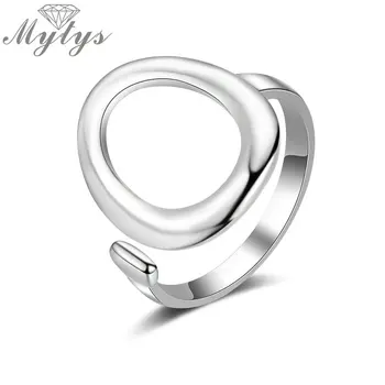 

Mytys Silver Color Open Cuff Ring Adjustable Size Hollow Round Geometric Trendy Ring for Women Unique Design Fashion Jewel R2124