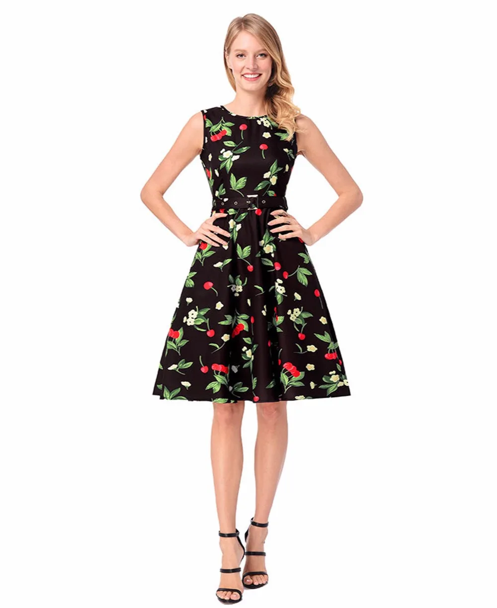 Vintage Sleeveless Floral Dress Women Retro Cocktail Party Dress Sexy