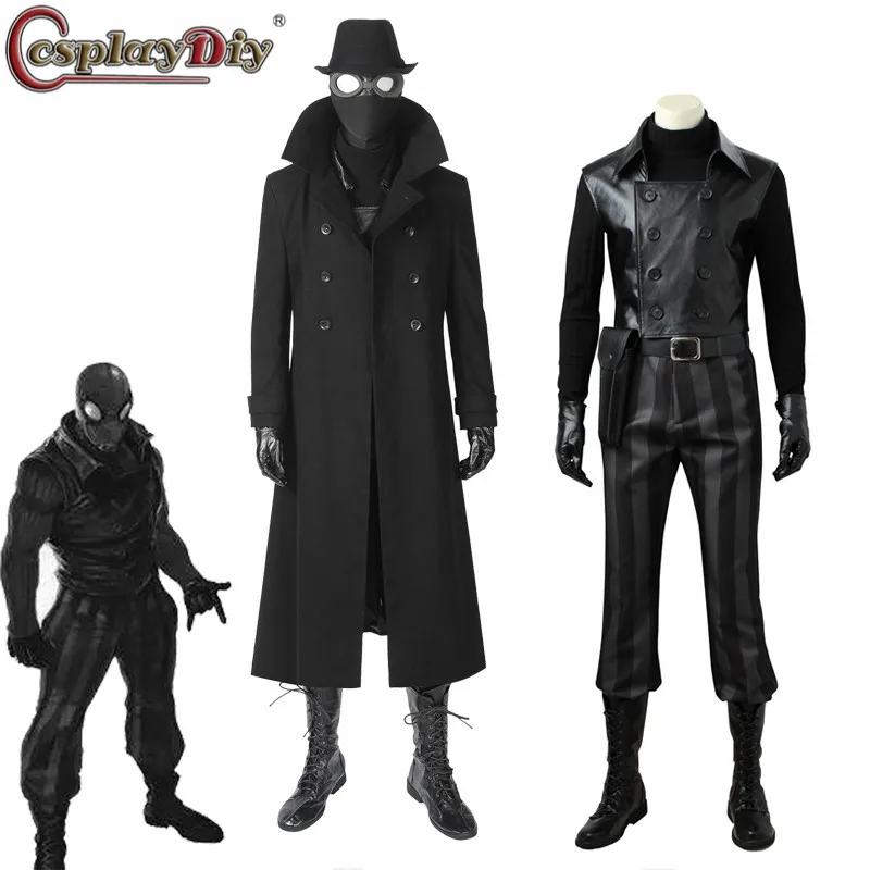 

Cosplaydiy Spider-man Into the Spider-Verse Noir Cosplay Costume Superhero Spider man Outfit Black Suit Halloween Boots