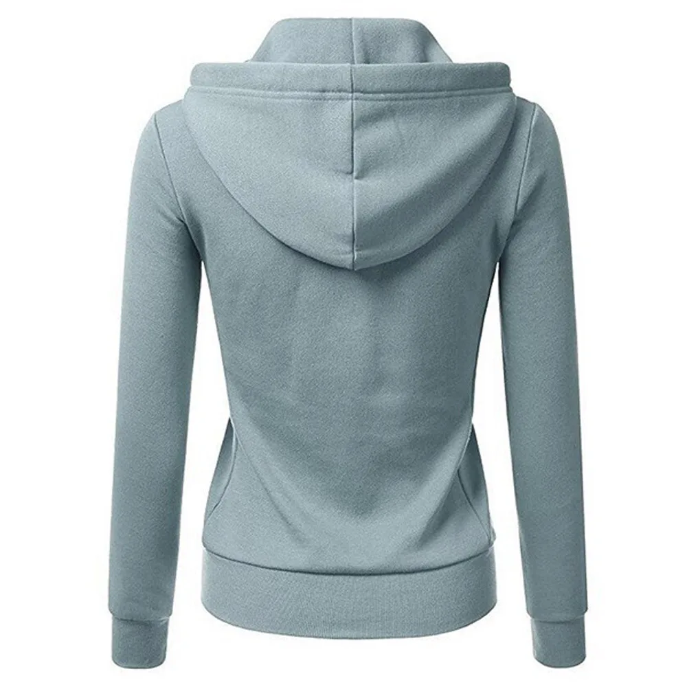 Clothing women's new autumn and winter long-sleeved hooded fashion jacket casual sports jacket solid color Slim 2XL