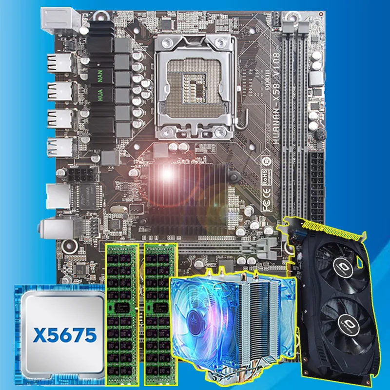 Хорошая материнская плата HUANAN ZHI X58 с процессором Intel Xeon X5675 3,06 ГГц с кулером GPU GTX750Ti 2G видеокарта(2*4G) 8G память REG ECC