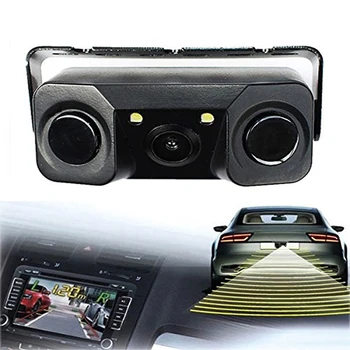 

3 In 1 Auto Parktronic Video Parking Sensor Reverse Radar with 2 LED Night Vision HD Reversing Backup Rear View Camera for Cars