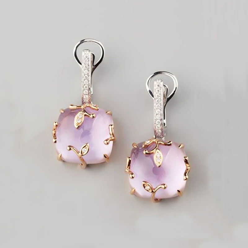 

Fashion Pink Stone Love Earrings for Women Femme Jewelry Gold Color Leaves Earrings Valentines Day Gifts Earrings Bijoux O5M193