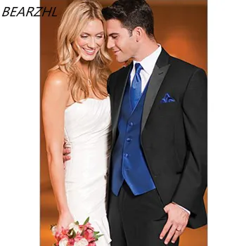 

men's 3 piece wedding suits for groom tuxedos black wear 2020 custom made suit
