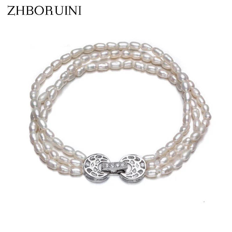 ZHBORUINI браслет с подвесками натуральные пресноводные жемчужные браслеты в форме риса 925 Серебряные украшения с жемчугом подарок для женщин и девушек