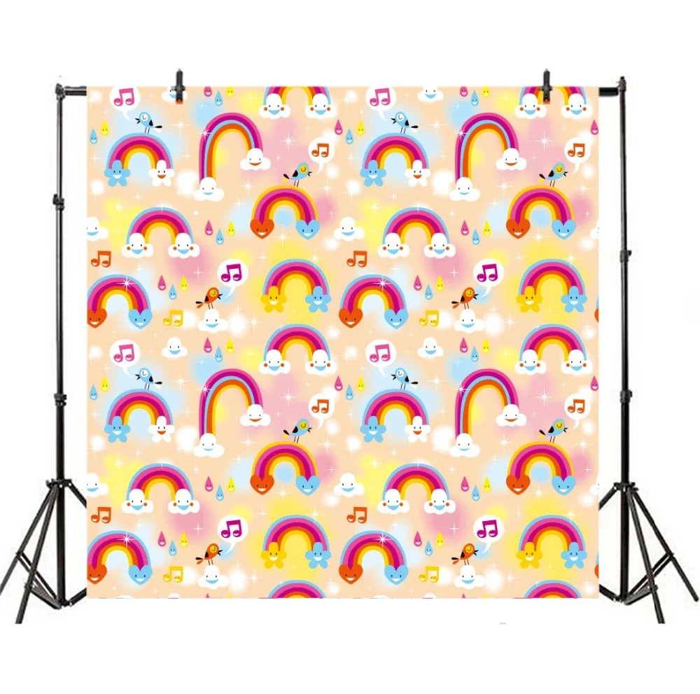 Laeacco Rainbow Backgrounds Glitter Shiny Music Note Bird