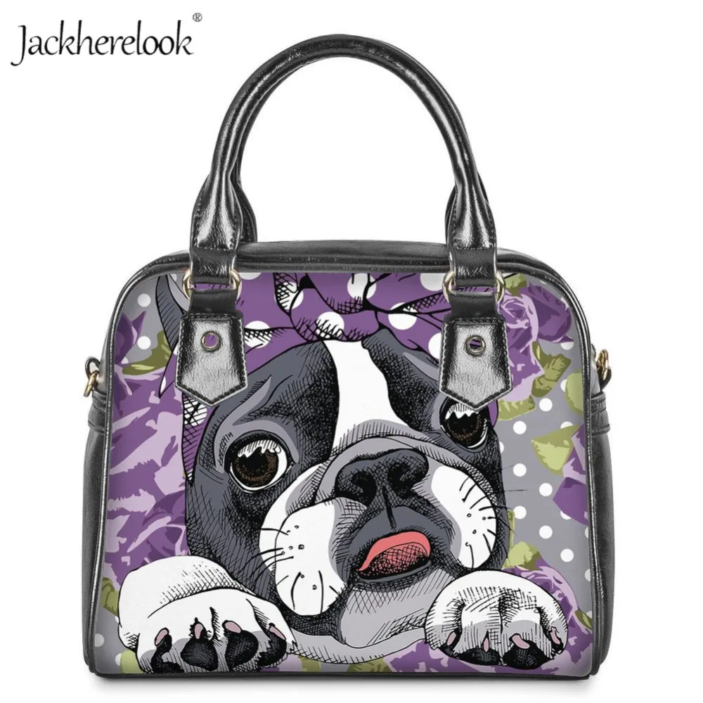 Jackherelook милая сумка с рисунком собаки Бостонского терьера женская сумка на плечо с цветочным рисунком Женская сумка-мессенджер кожаная сумка через плечо