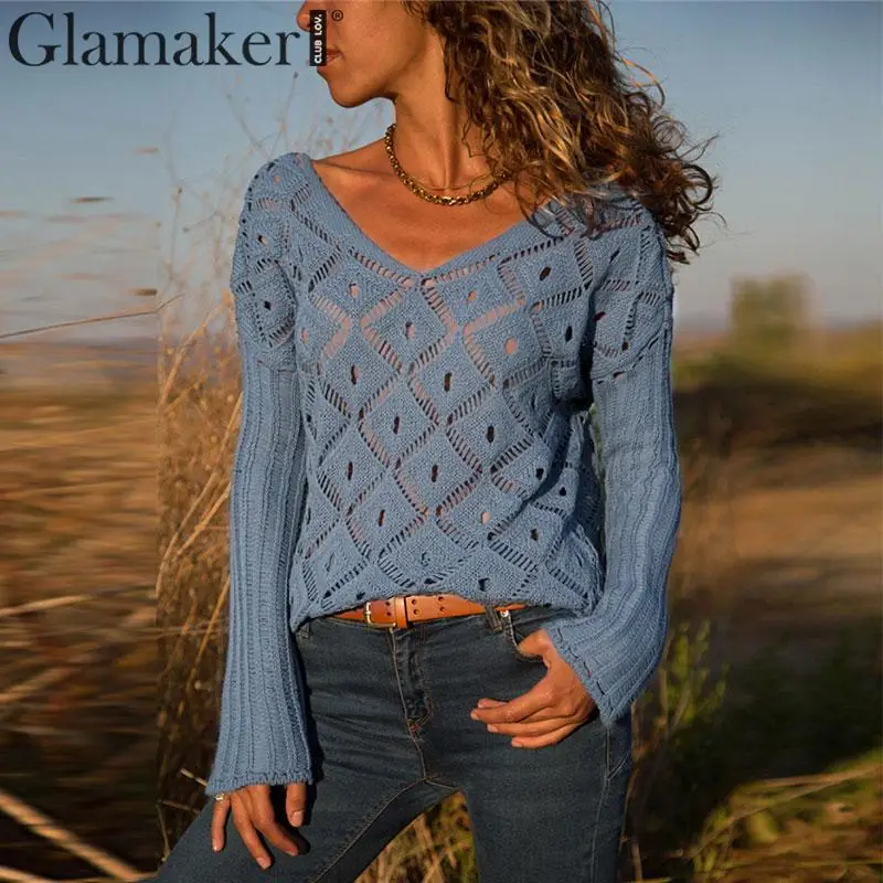 

Glamaker Hollow out pullover summer sweater women plus size sweaters female oversized knitted sweater christmas 2019 pull femme
