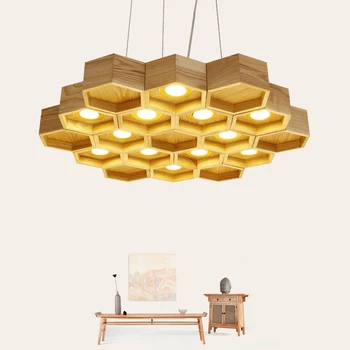 

Designer's Choice wood honeycomb pendant light Nordic creative minimalist living room dining wooden pendant lamp hanglamp