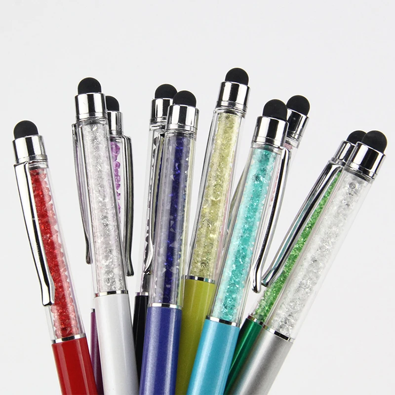 10 шт. 2 в 1 Кристал острый Алмазный стилус экран емкостный сенсорный стилус ручка для универсальная подставка планшет+ шариковая ручка