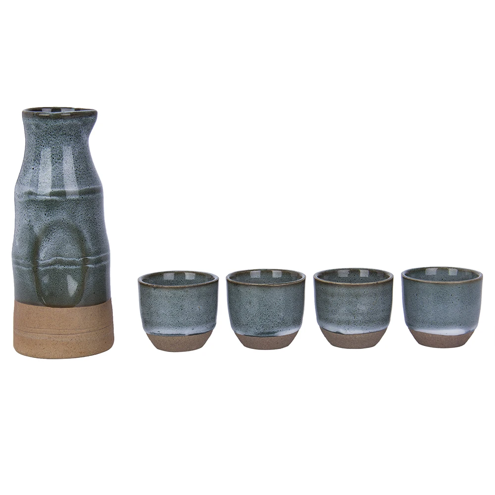 

Janpanese Health Sake Pot Set Glazed Naive Handmade Handpainted Ceramics Pottery Porcelain Sake Set Sake Cup Wine Cup