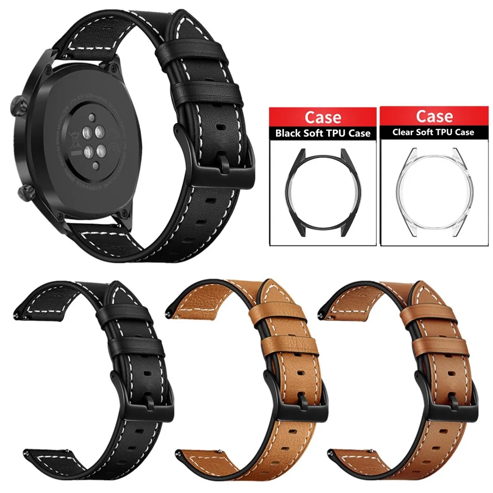 Кожаный ремешок для Huawei Watch GT/2 Pro браслет Samsung Galaxy 3 45/46 мм/Gear S3/Active 22 мм с двумя