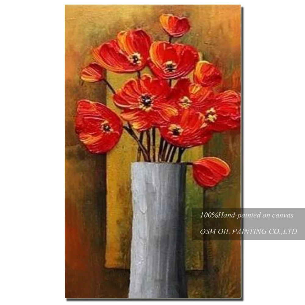 

Painter Team Directly Supply High Quality Vase Flower Oil Painting on Canvas Impression Red Flower Oil Painting for Living Room