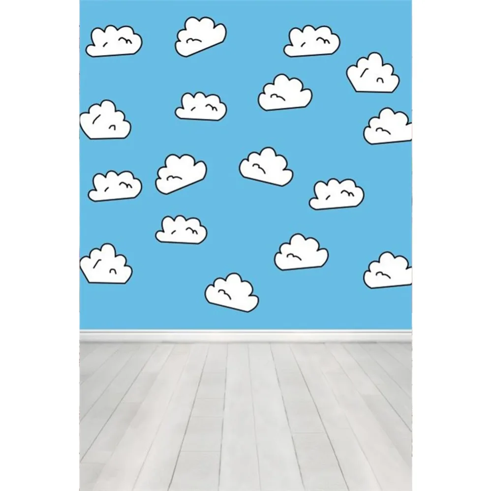 

Laeacco Wall Backgrounds For Photography Wooden Floor Blue Cloud Family Baby Birthday Party Photography Backdrops Photo Studio