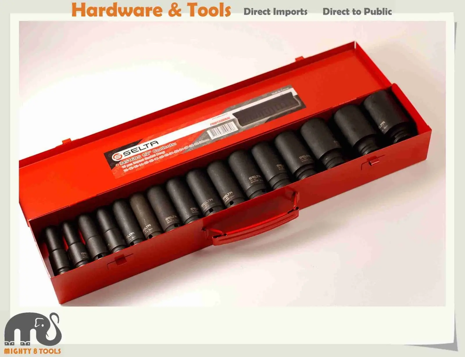 Selta Taiwan 16pc 1/2" Dr 6pt Cr-Mo 85mm Long Deep Air Impact Socket:10-36mm