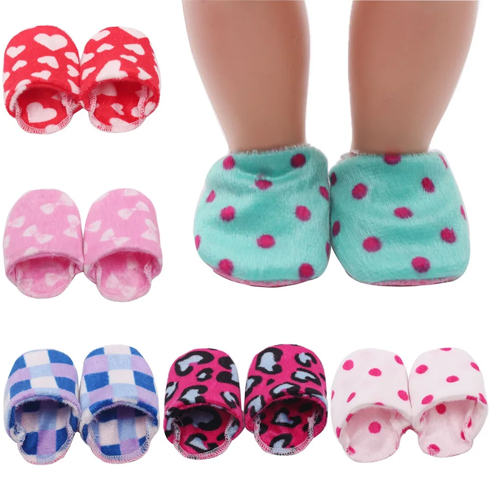8 Colors Cute Plush Slippers Fit 18" American Doll Girl Or 43cm Baby